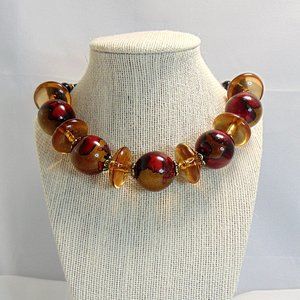 Large Red/Sable Brown Chunky Acrylic Necklace